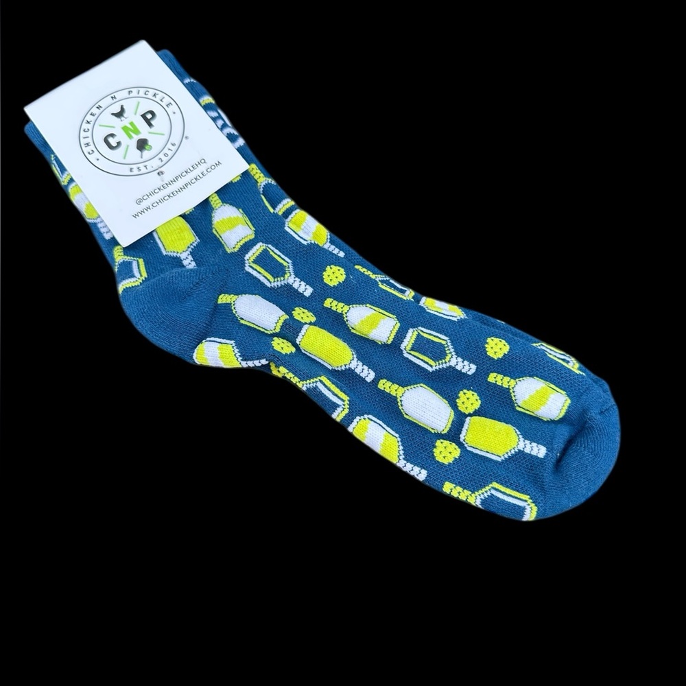 Chicken N Pickle pickleball blue green crew socks adult unisex 7W - 12.5 Men's